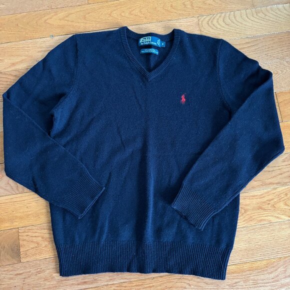 Vintage Polo By Ralph Lauren V-Neck Pullover Sweater Mens S 100% Lamb's Wool - Picture 2 of 8